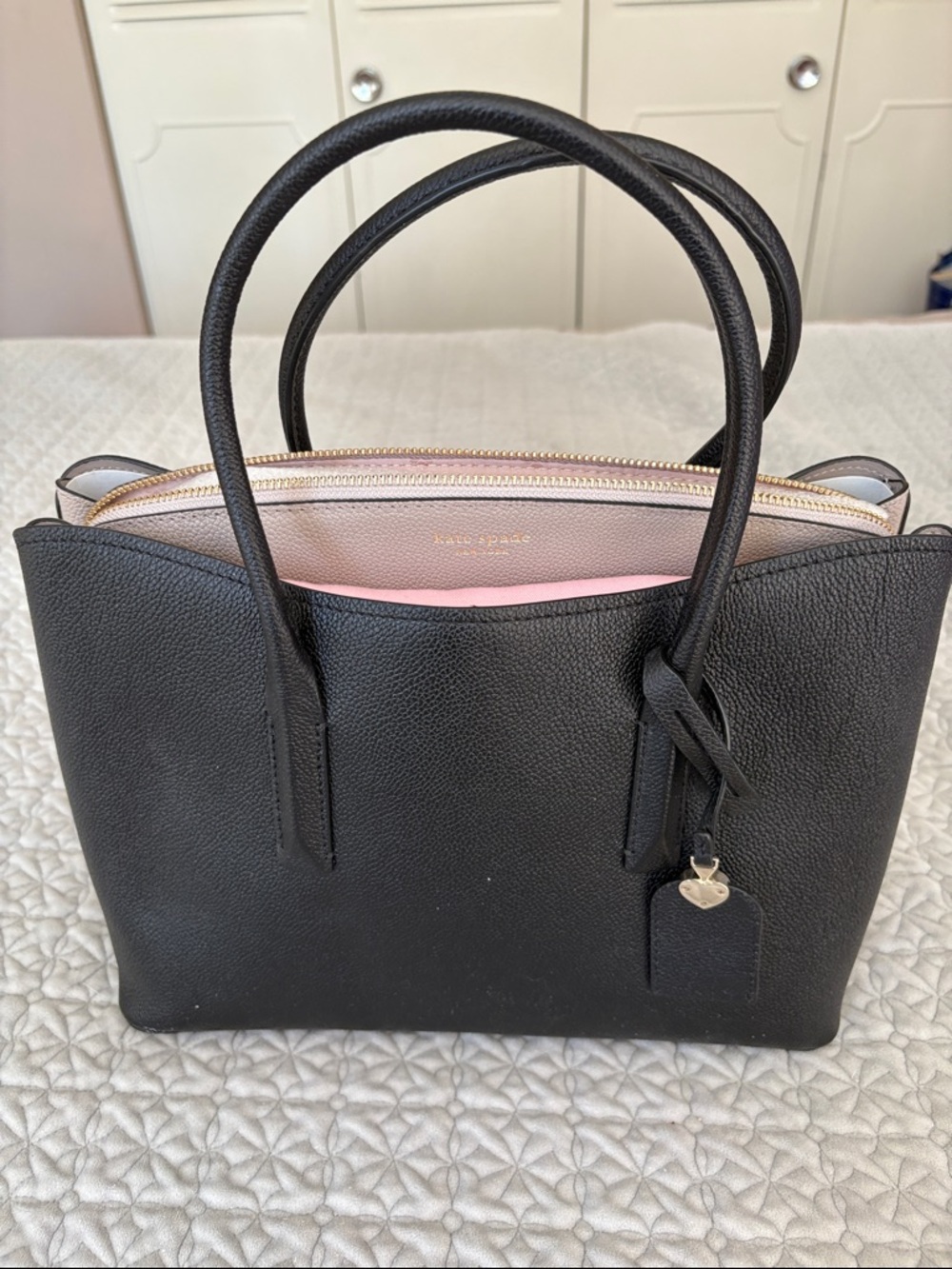 kate spade Black Satchel with Pink Interior and Gold Hardware